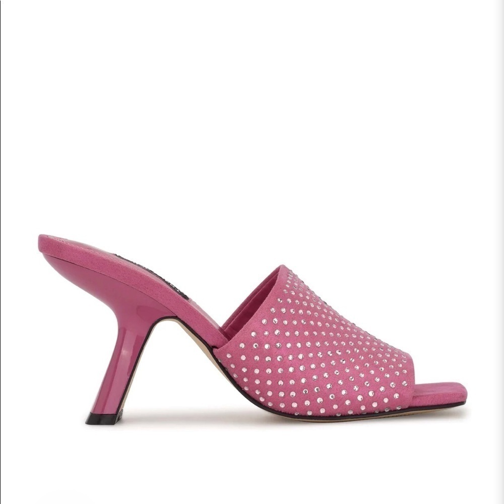 NEW Nine West Partie Heeled Slide Sandals in Shocking Pink Suede Size 8‎